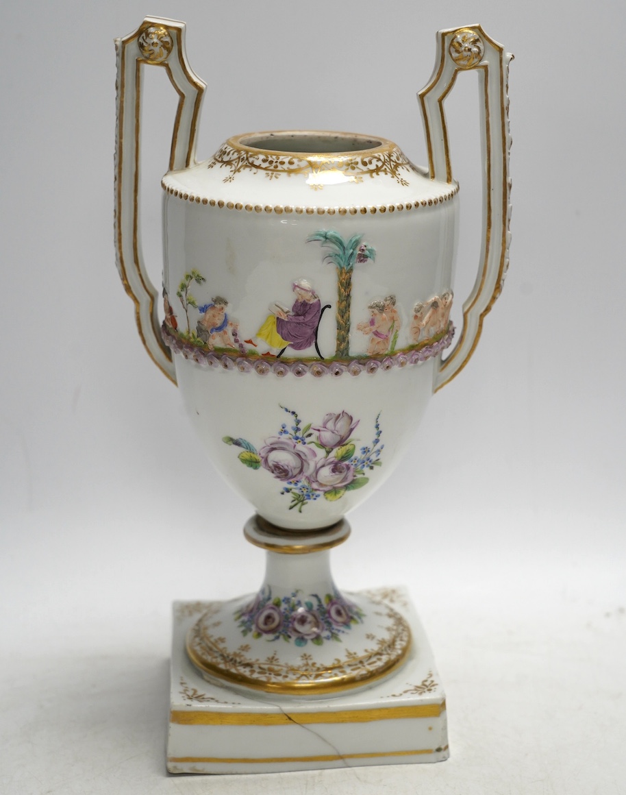 A Capodimonte / Naples style urn, early 19th century 26cm. Condition - poor (base cracked)